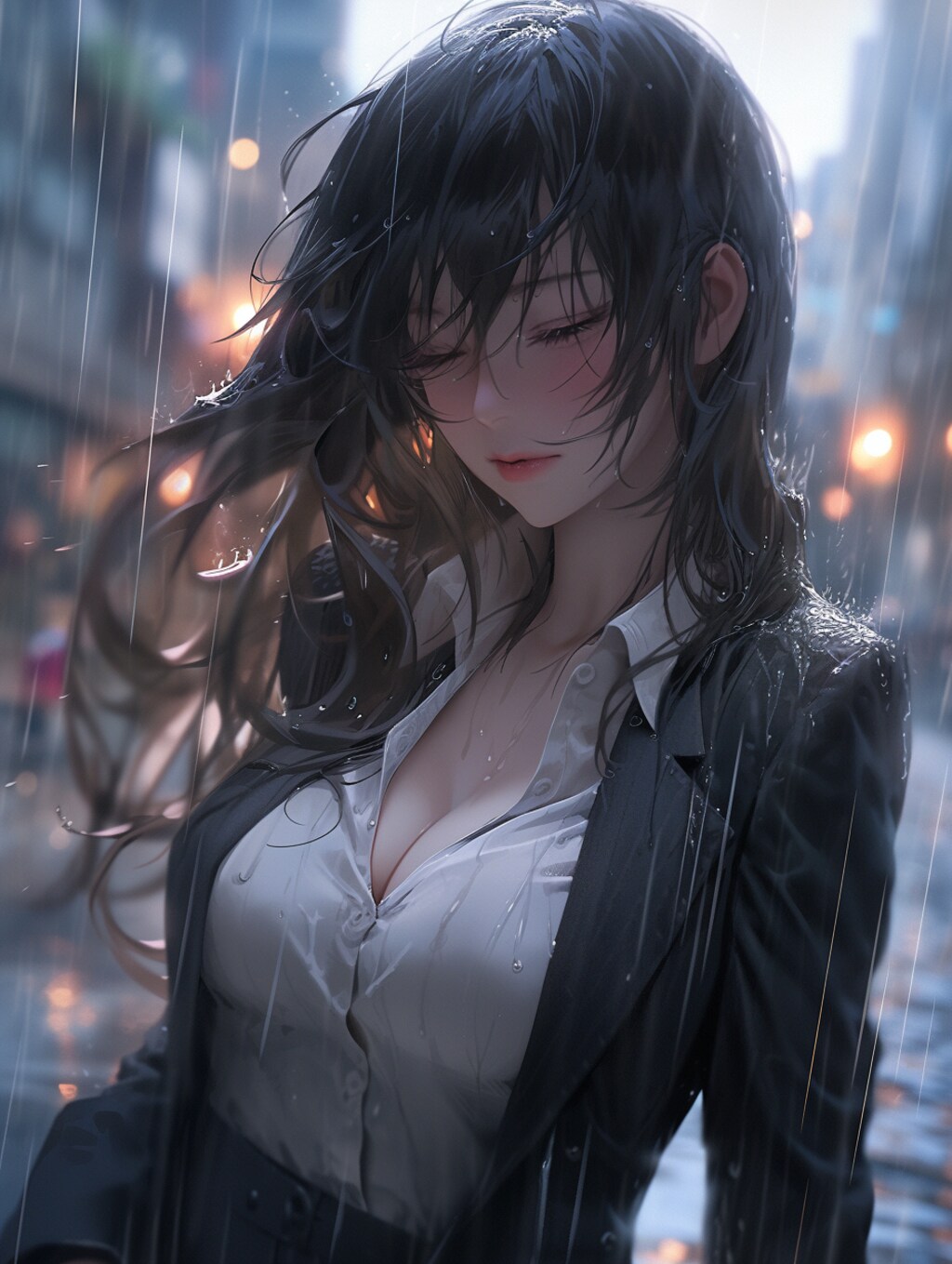 雨に濡れたOL