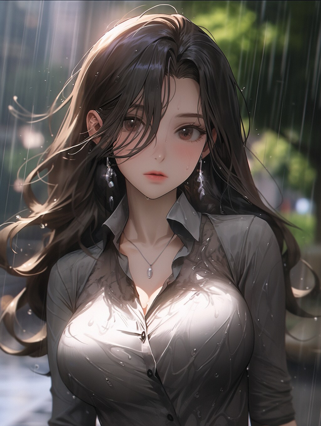 雨に濡れたOL