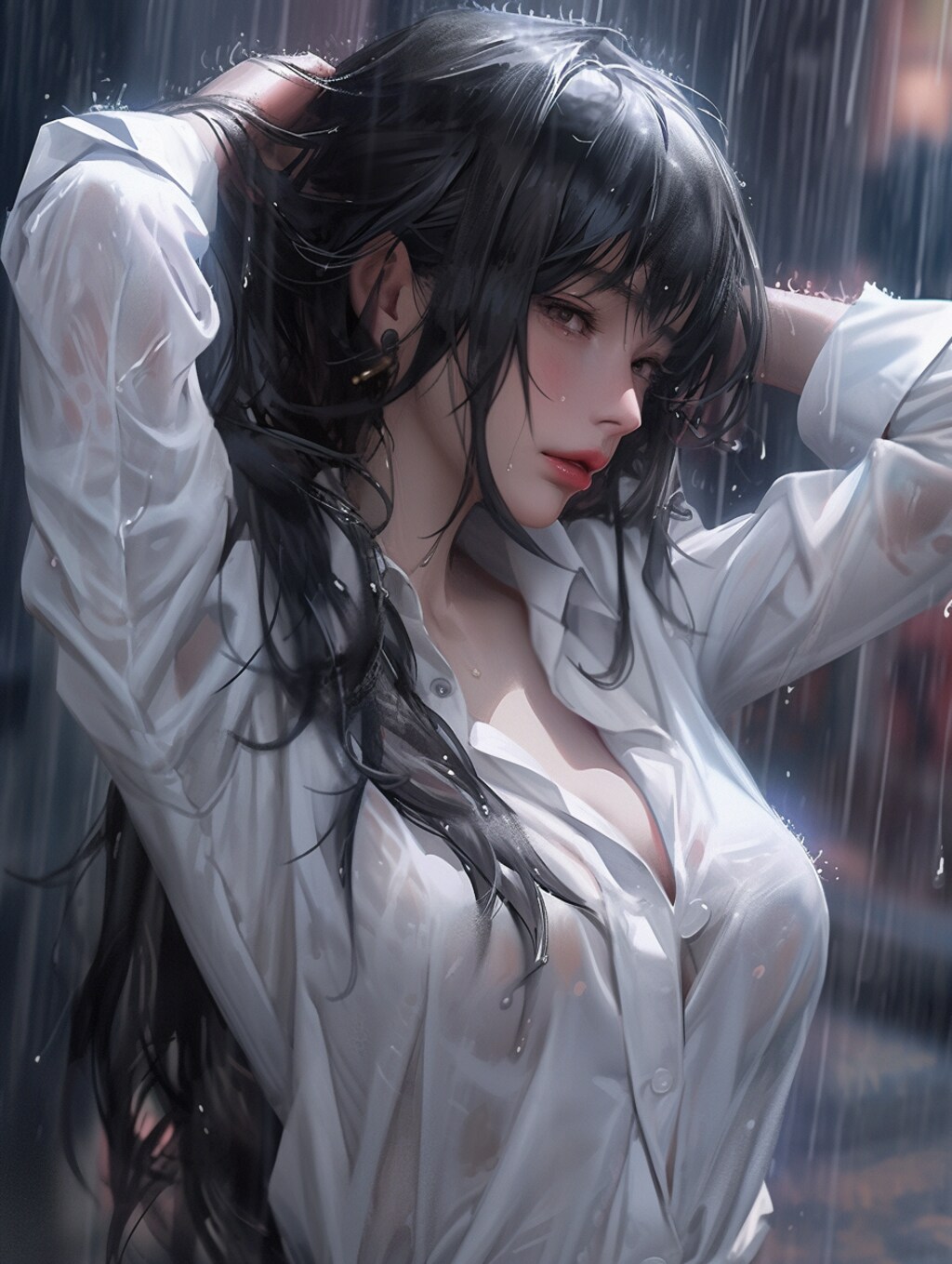 雨に濡れたOL