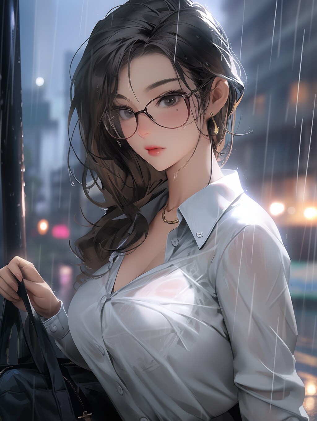 雨に濡れたOL