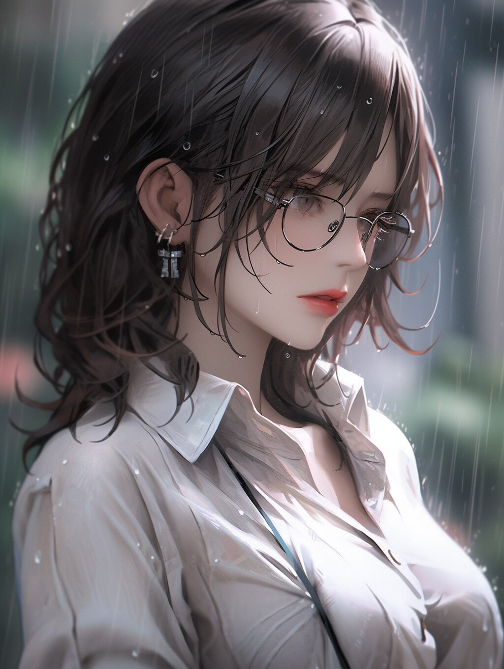 雨に濡れたOL