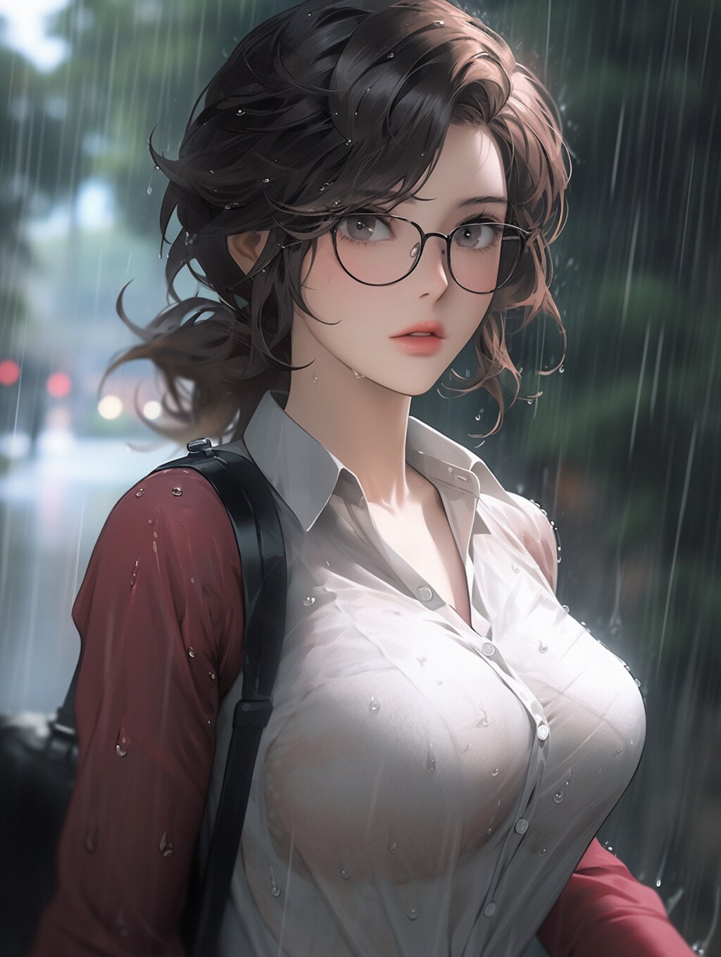 雨に濡れたOL
