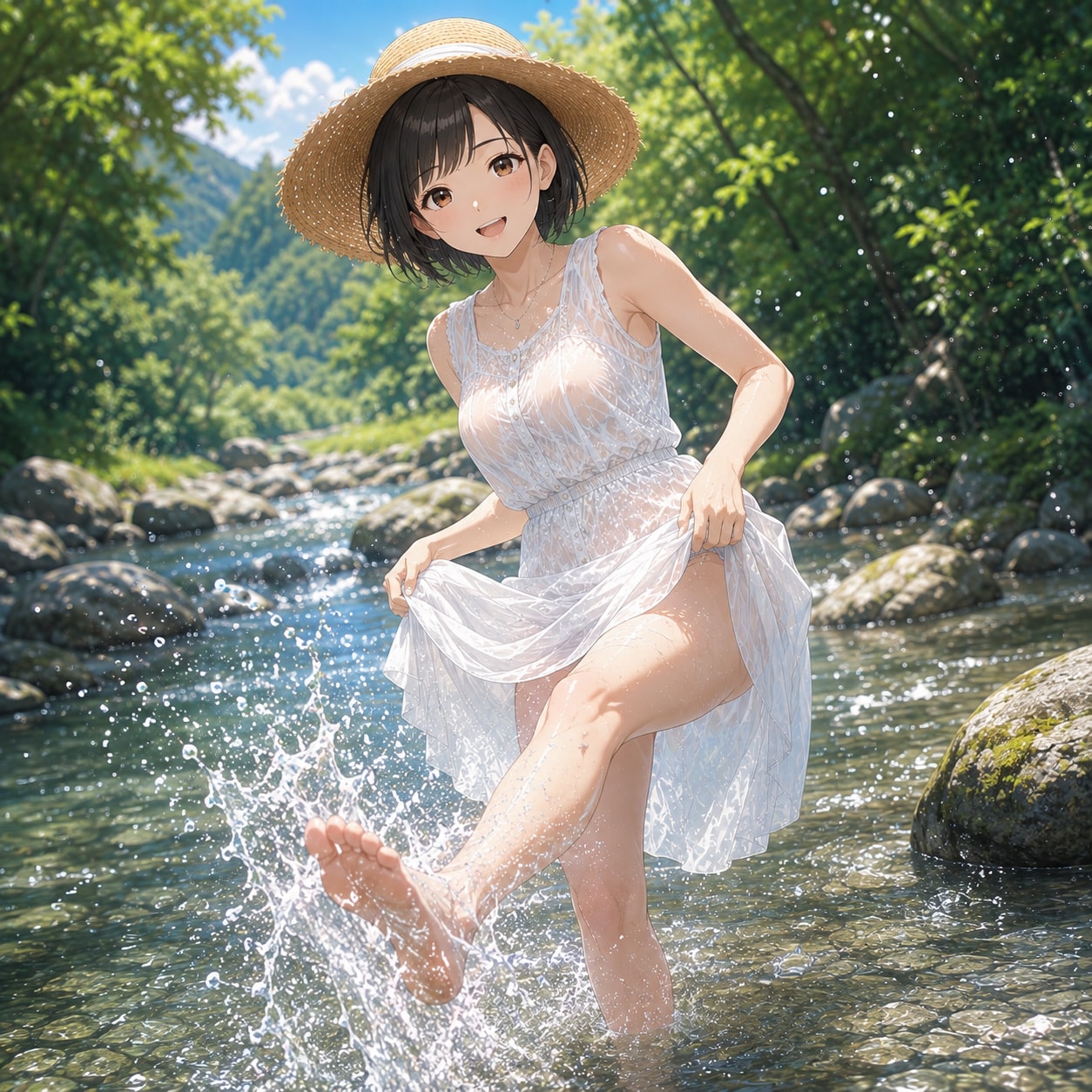 美月さんと川遊び
