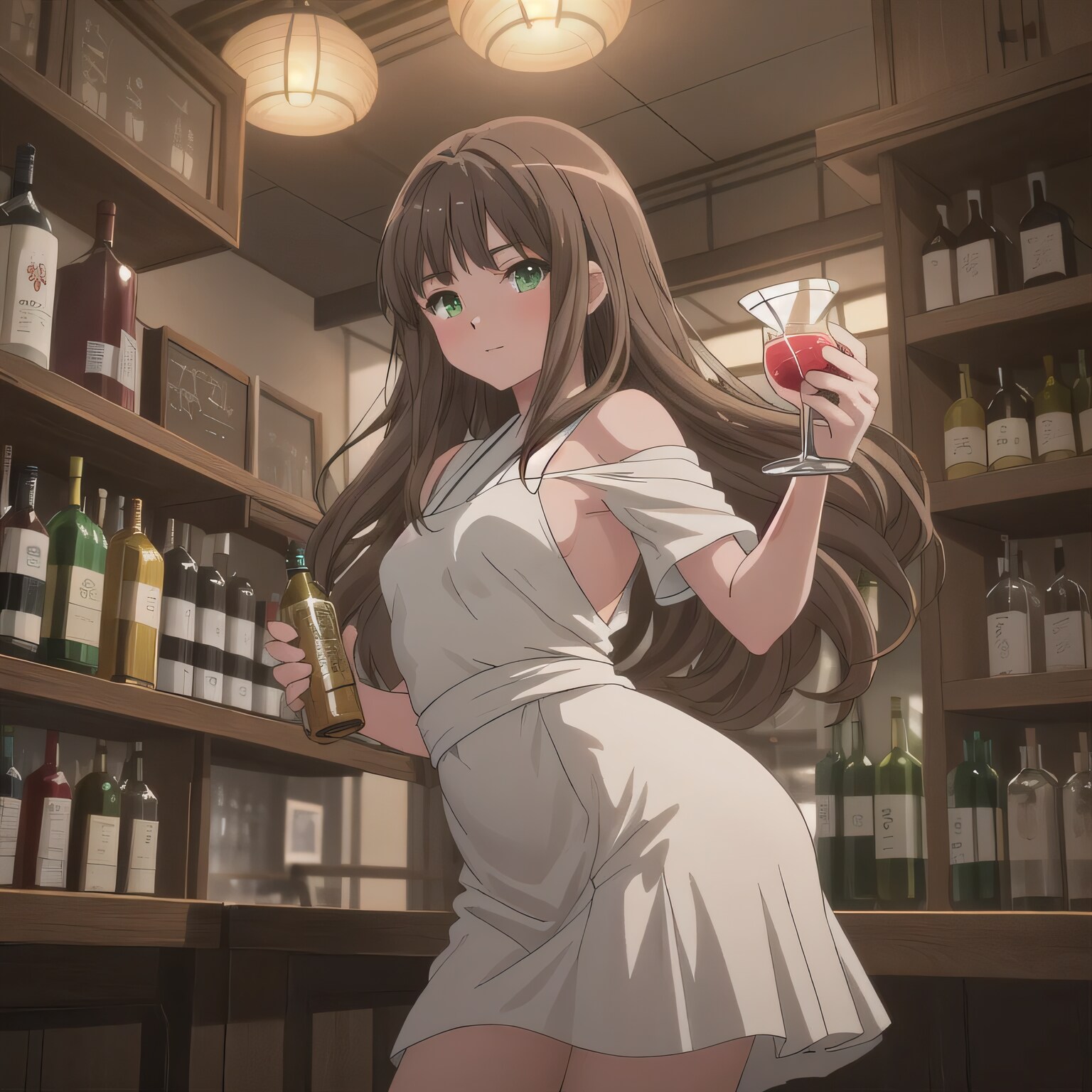 茶髪ロングで酒場の少女２ | の人気AIイラスト・グラビア