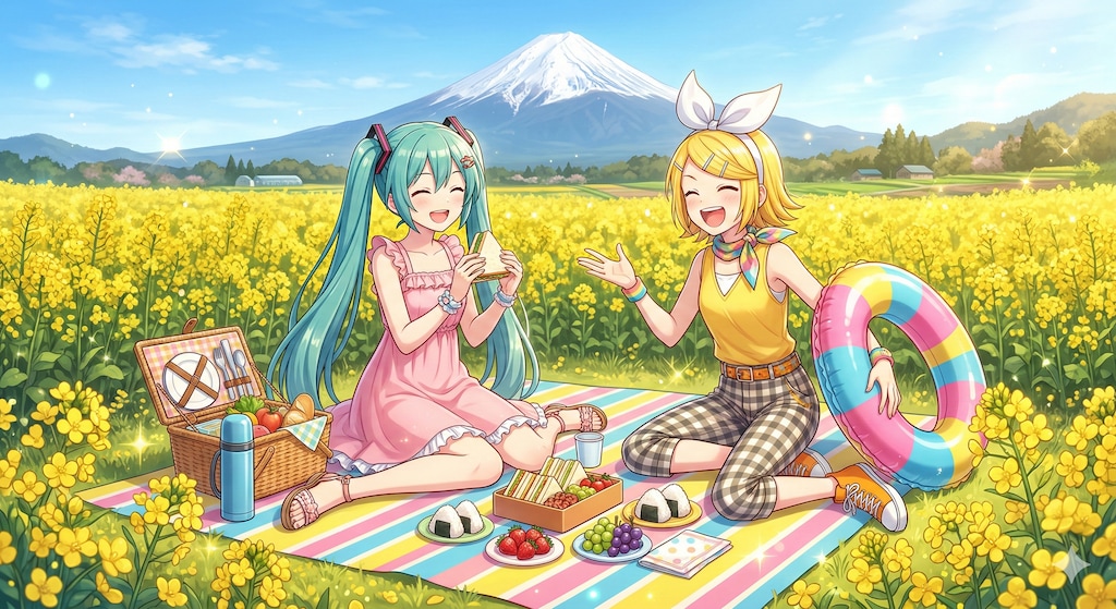 静岡旅行をするミクさんとリンさん