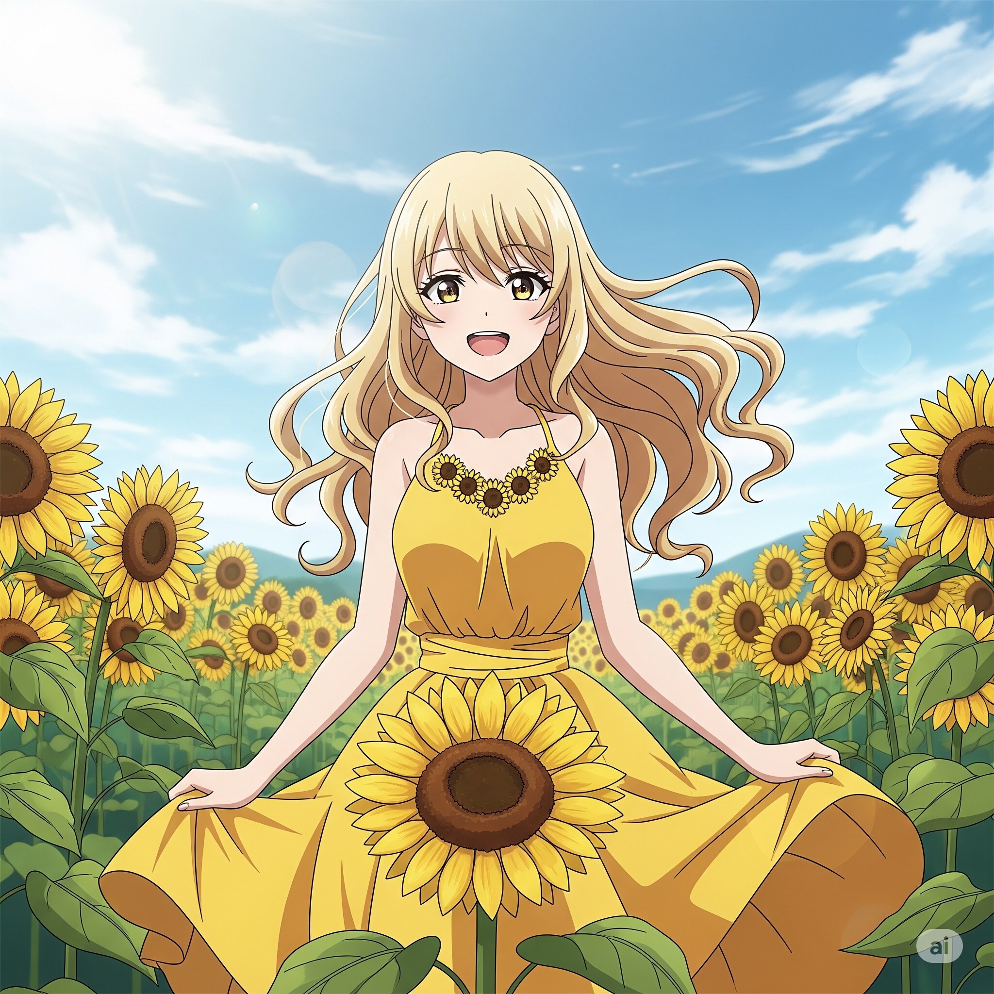 ひまわり畑とお嬢様 | の人気AIイラスト・グラビア