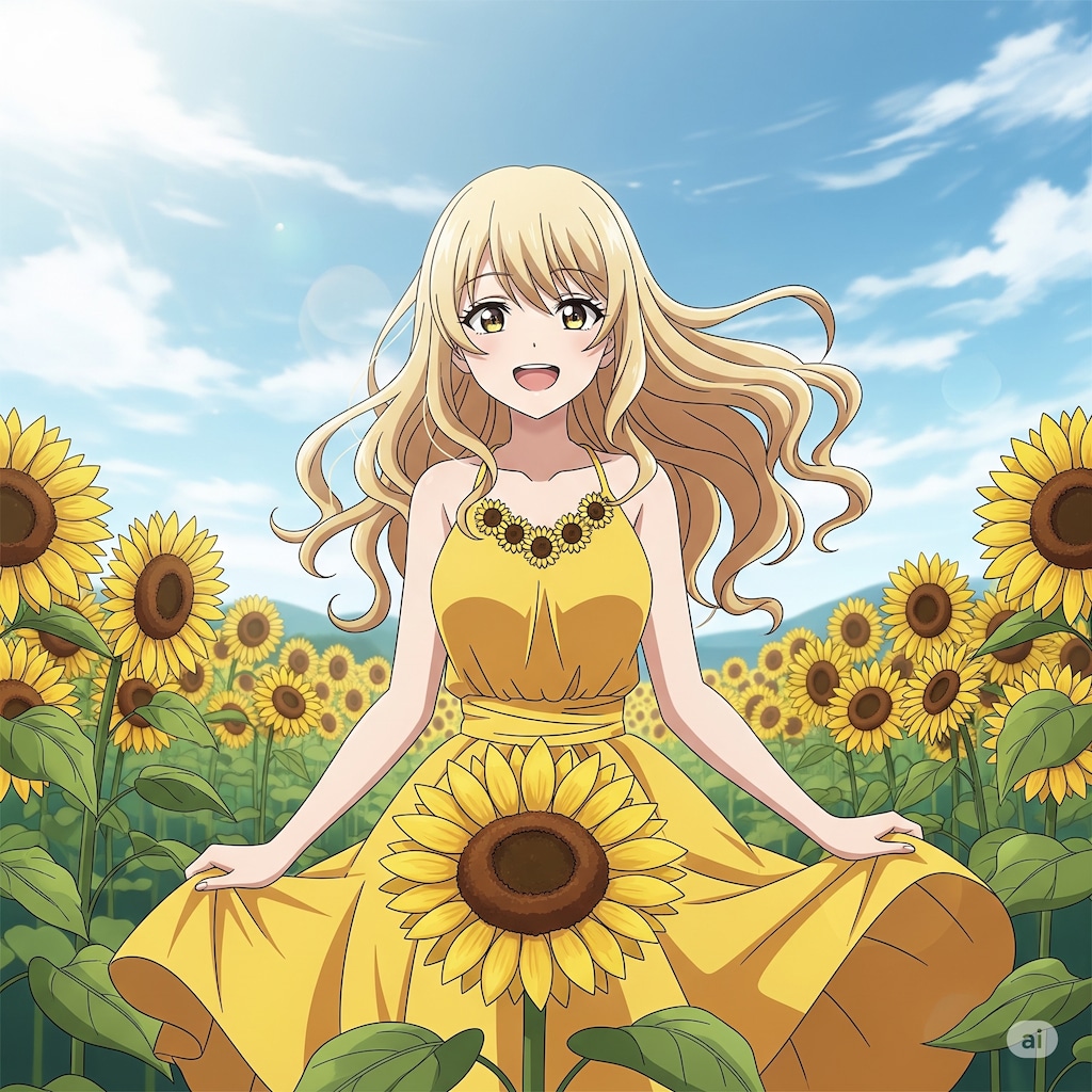 ひまわり畑とお嬢様