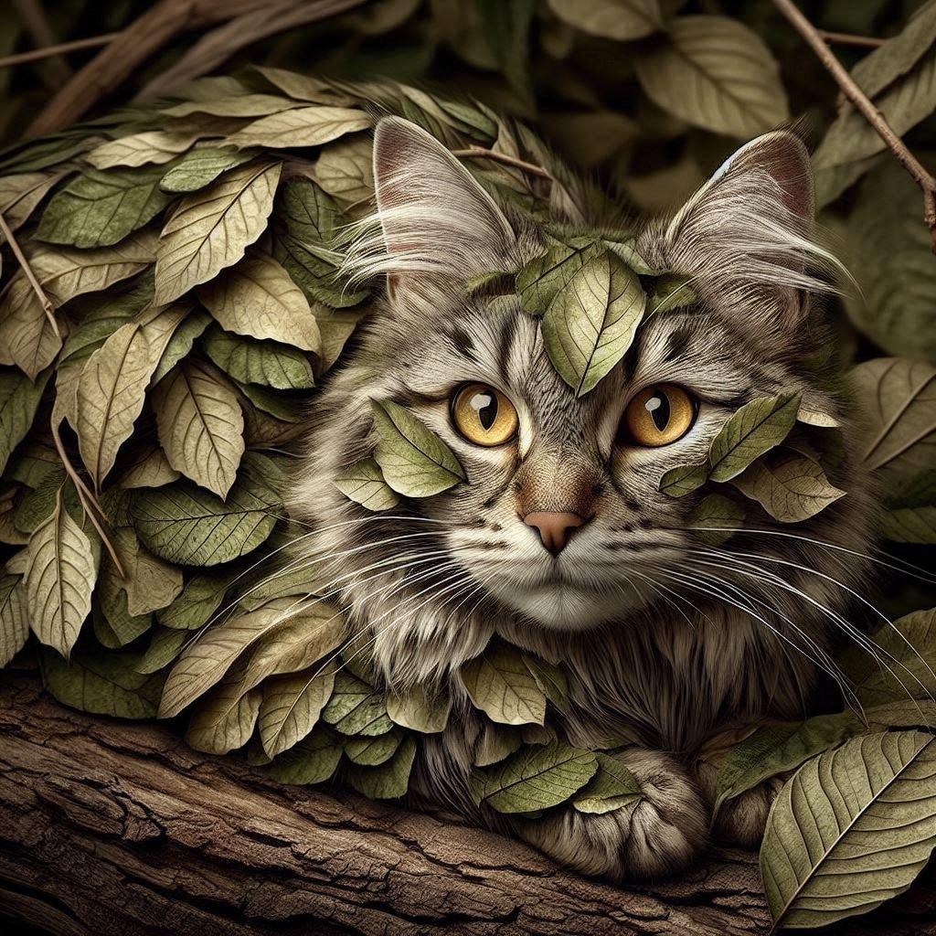 カモフラージュする猫