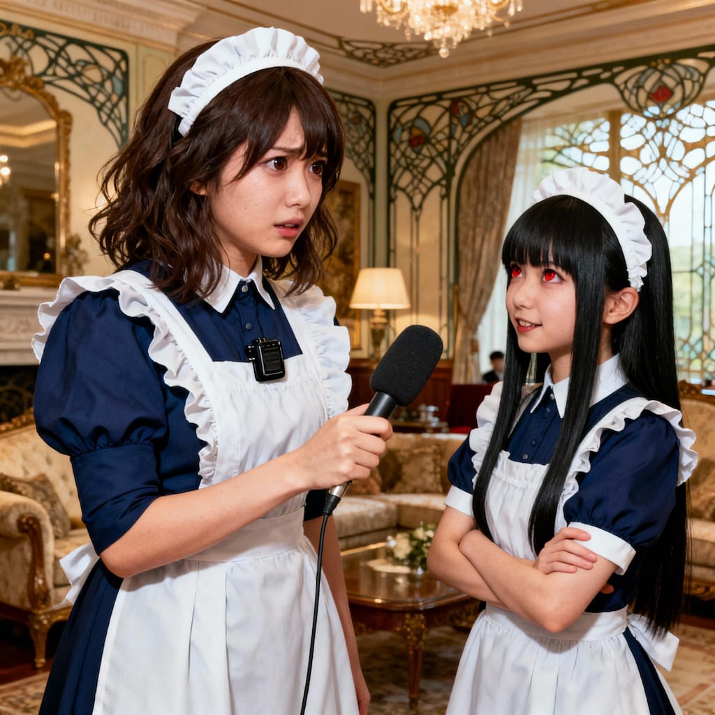 メイド1号にインタビューを試みるメイド23号