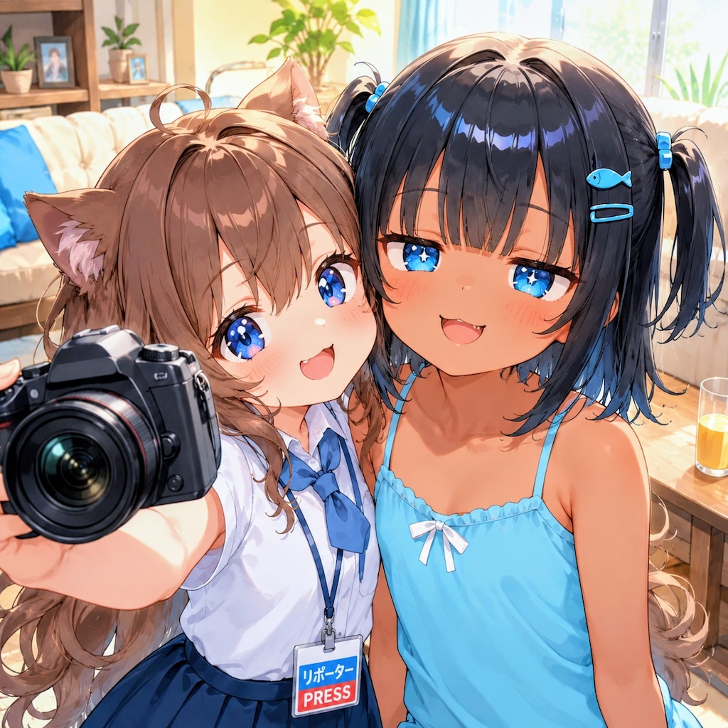 こなつちゃんに密着取材する小さな女の子