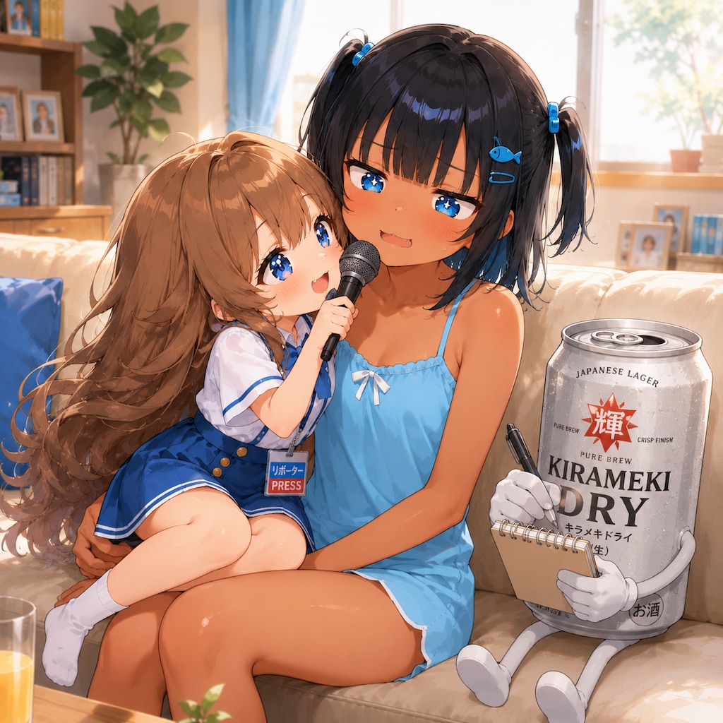 こなつちゃんに密着取材する小さな女の子