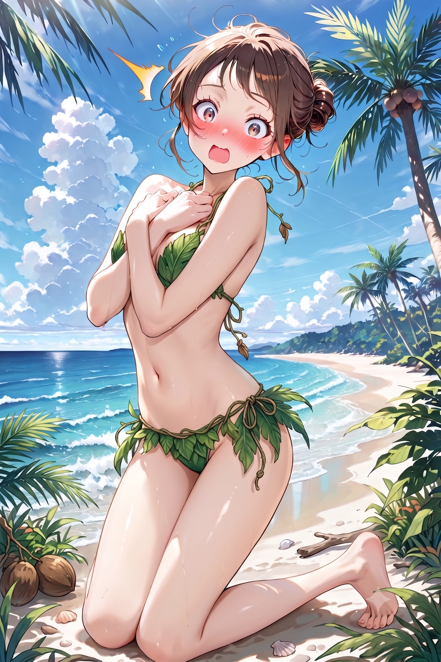 無人島で葉っぱビキニ