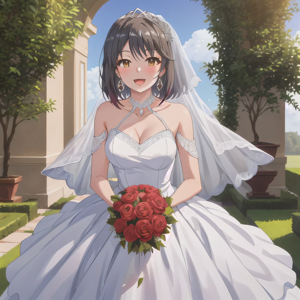 黒髪ボブでウェディングドレスの少女２