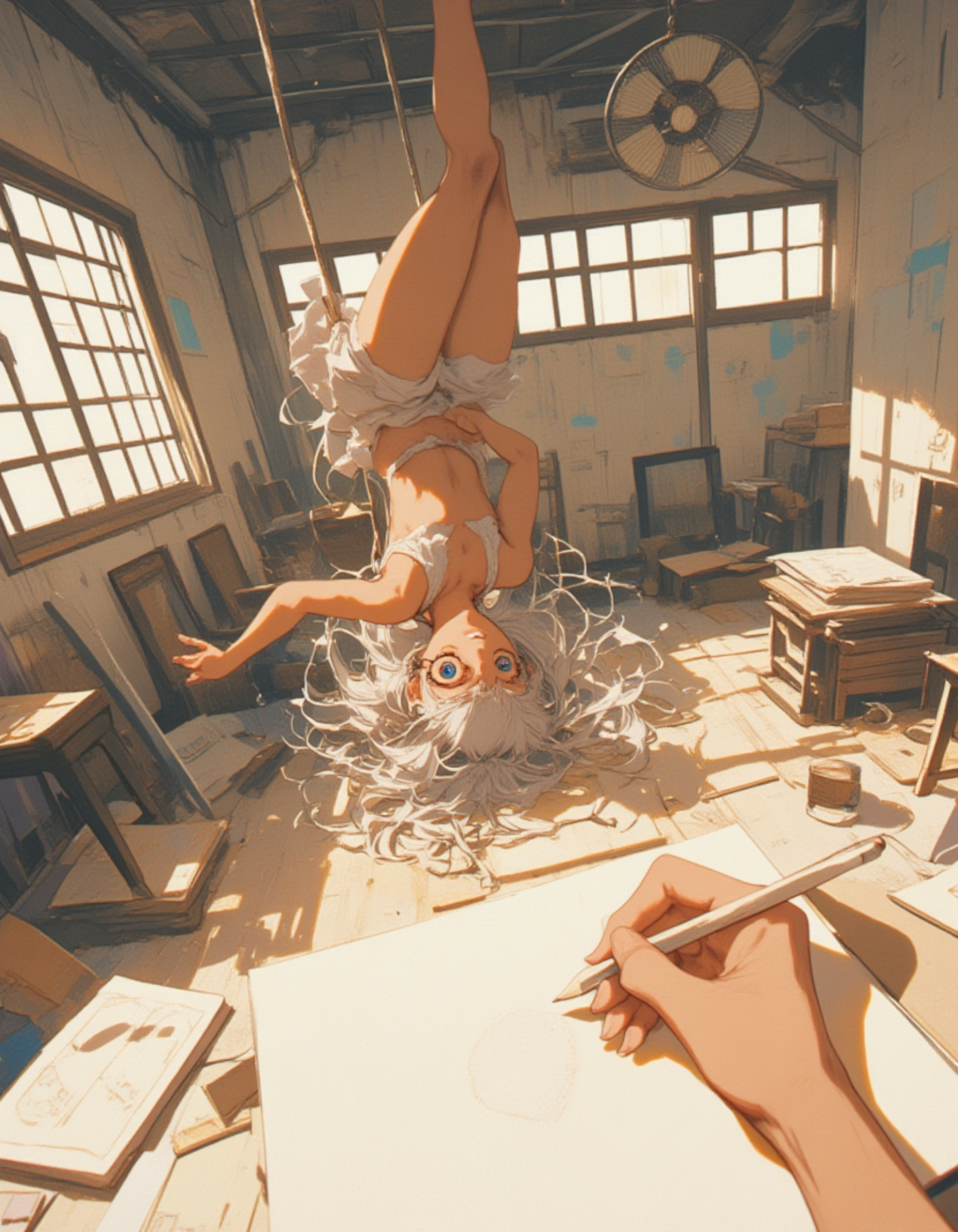 逆さ吊りのデッサンモデル