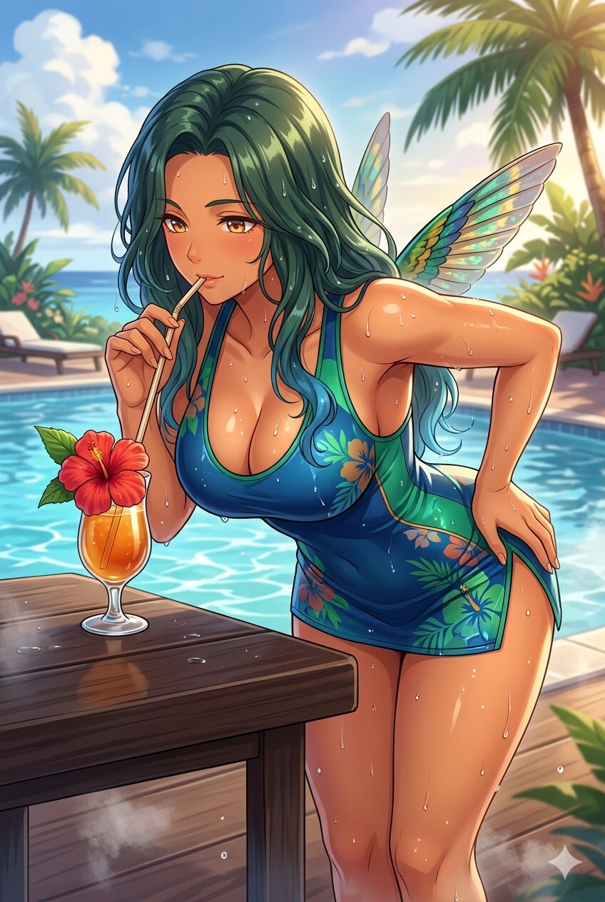 ハチドリ擬人化(無茶振り水着)