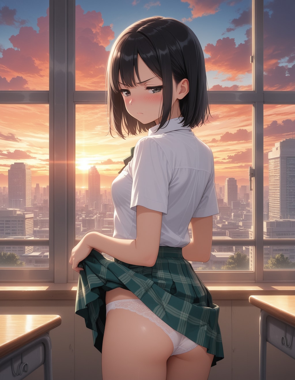 スカートたくし上げ