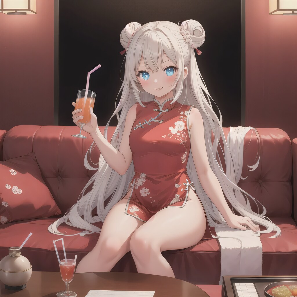 銀髪ツイン団子で中華服の少女