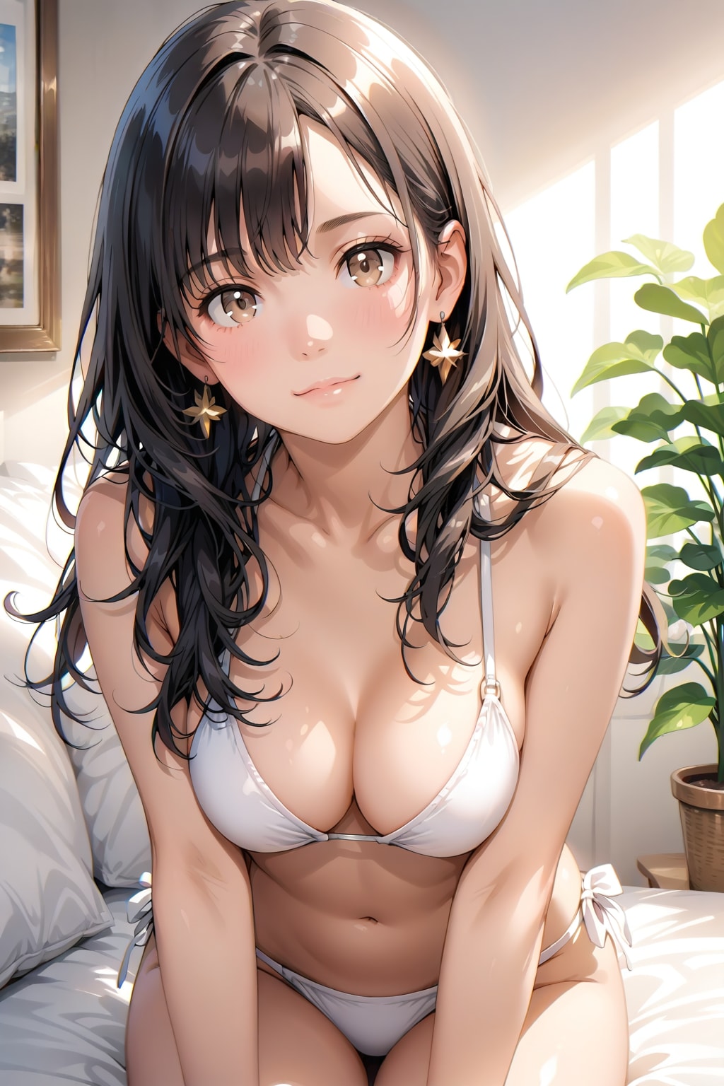 室内の白ビキニ美少女
