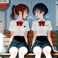 夏、バス停、女子高生 2枚目