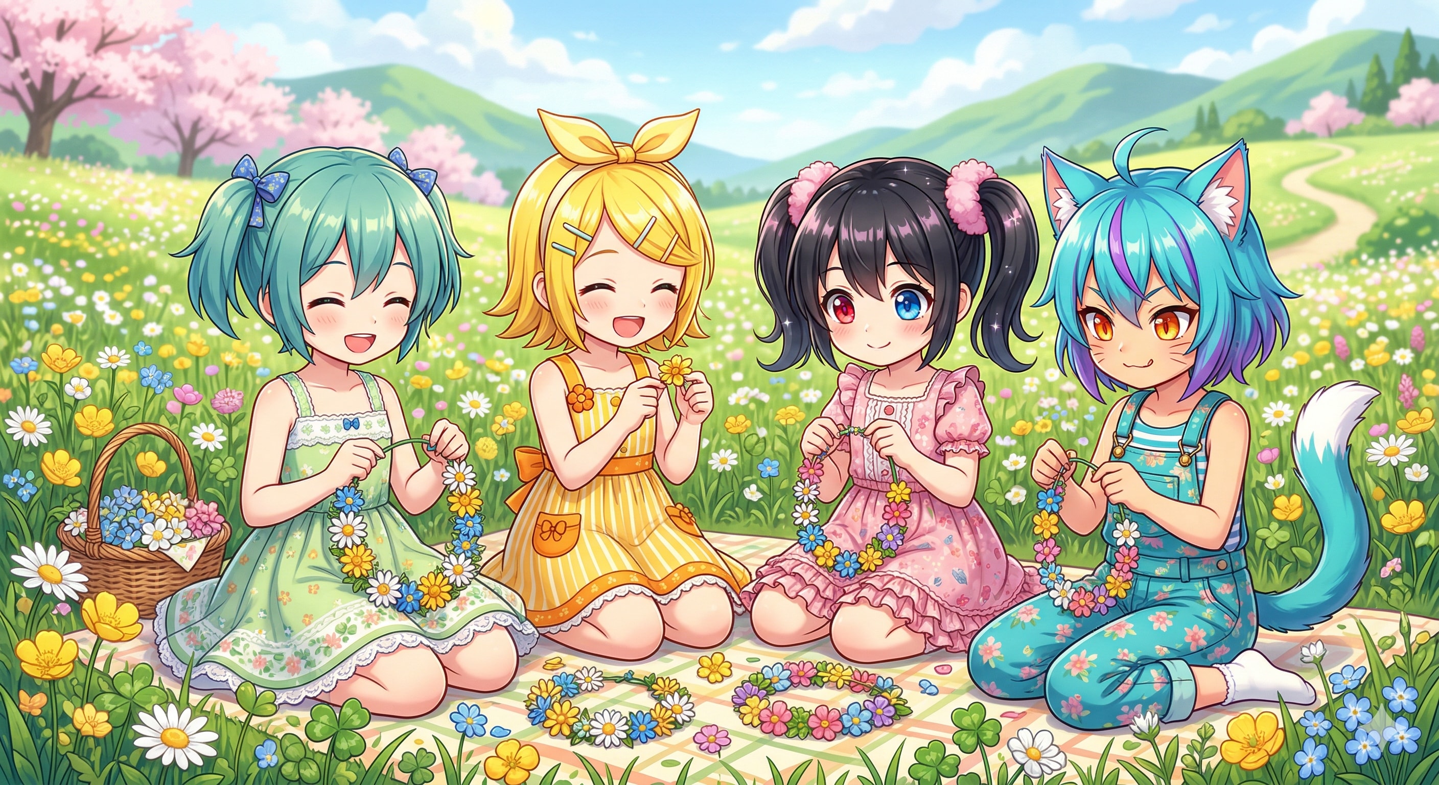 お花の首飾り作り | の人気AIイラスト・グラビア