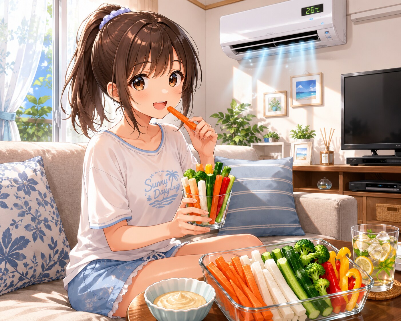 野菜ステックを食べている女の子