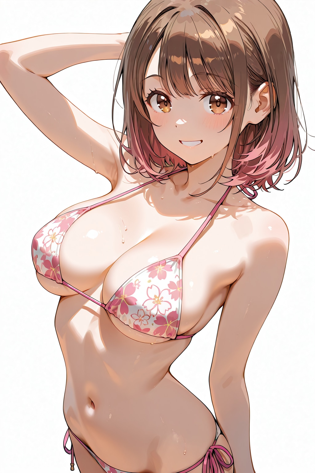 茶髪美少女 花柄ビキニ