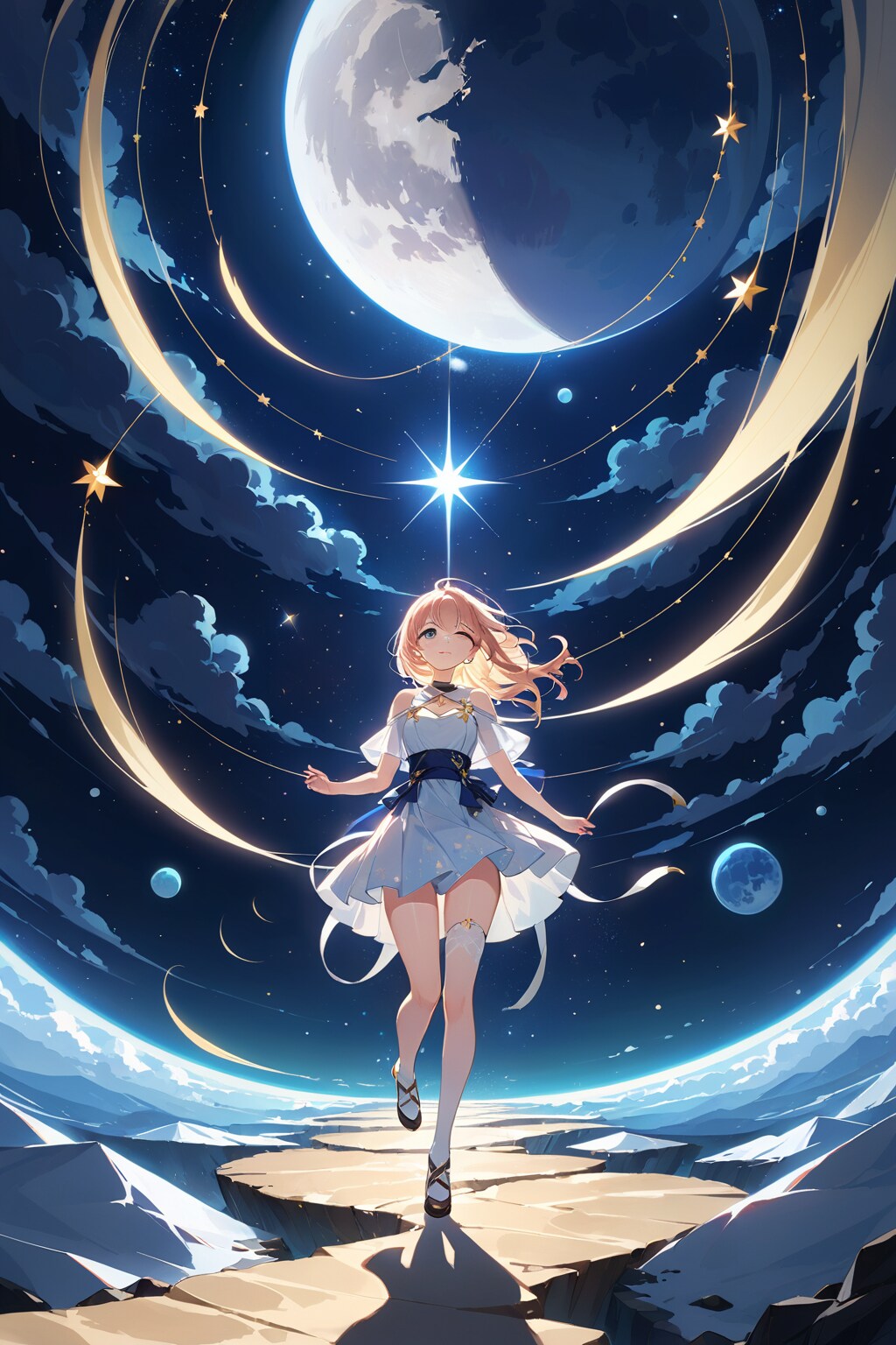 ムーンロードを歩きながら夜空を仰ぐ | の人気AIイラスト・グラビア