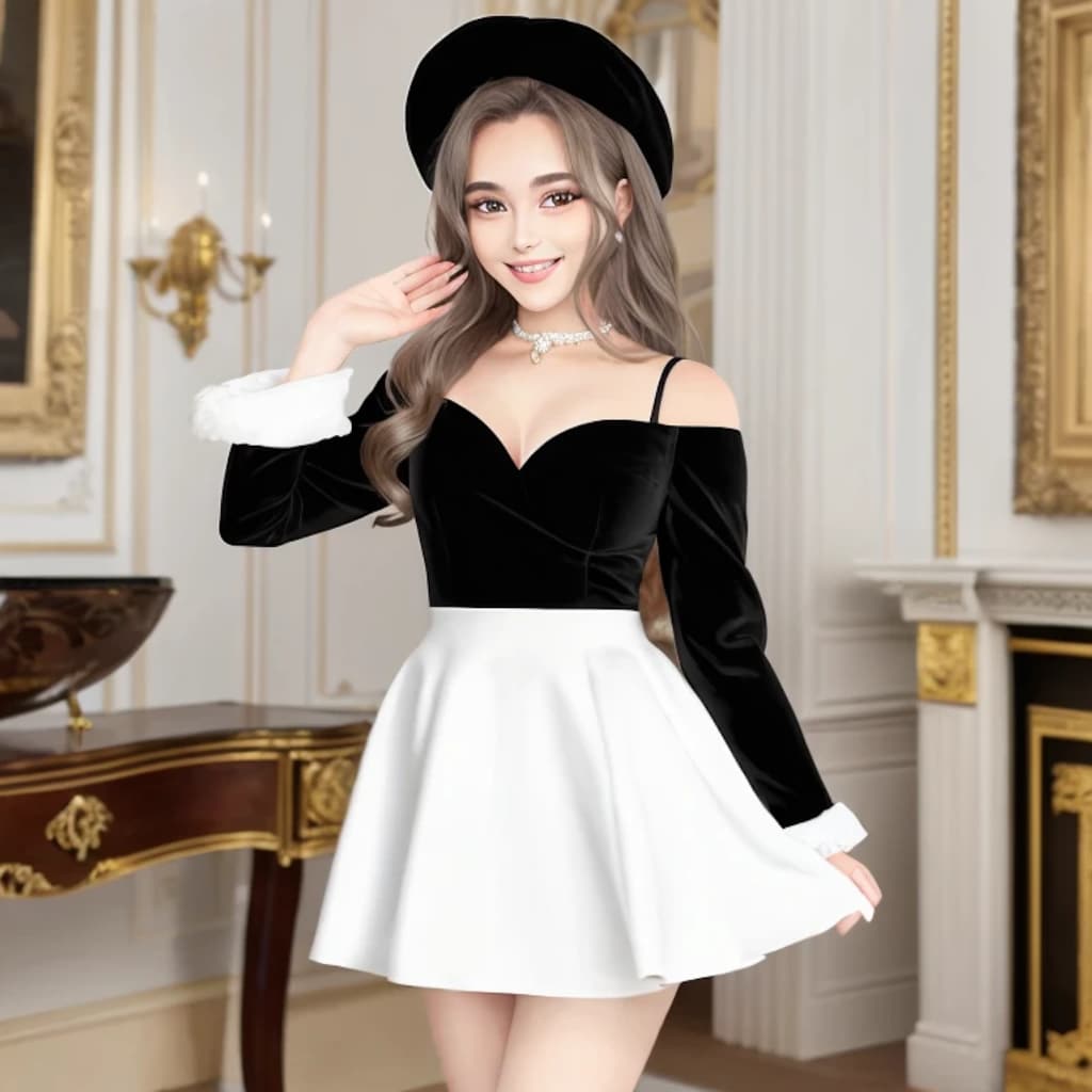 黒髪ロングでメイド服の美女１３２