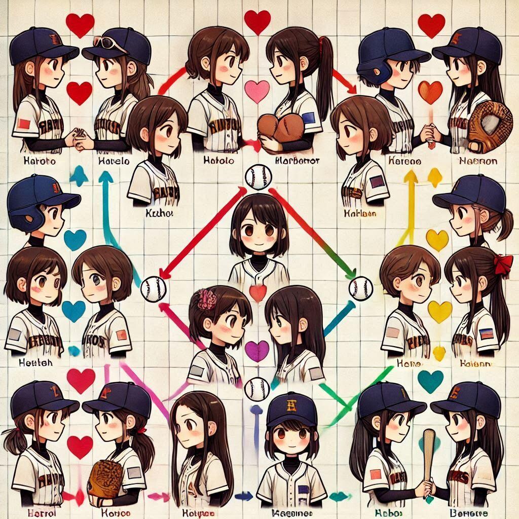 女子野球部員の恋愛模様　相関図で