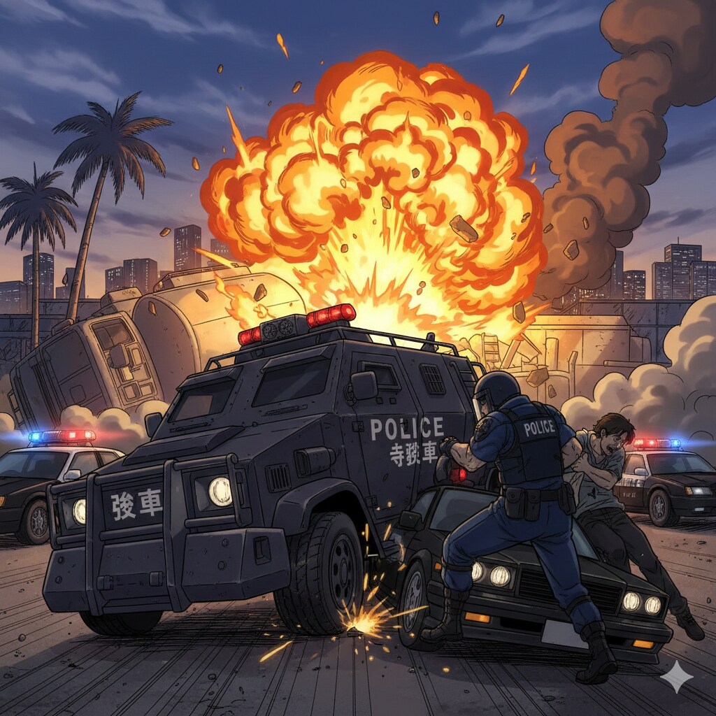 犯人を逮捕する警察官（力でねじ伏せながら） | の人気AIイラスト・グラビア