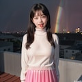 Vol86_Rainbow-colored tulle skirt+neon pink turtle-neck sweater 9枚目