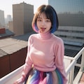 Vol86_Rainbow-colored tulle skirt+neon pink turtle-neck sweater 10枚目