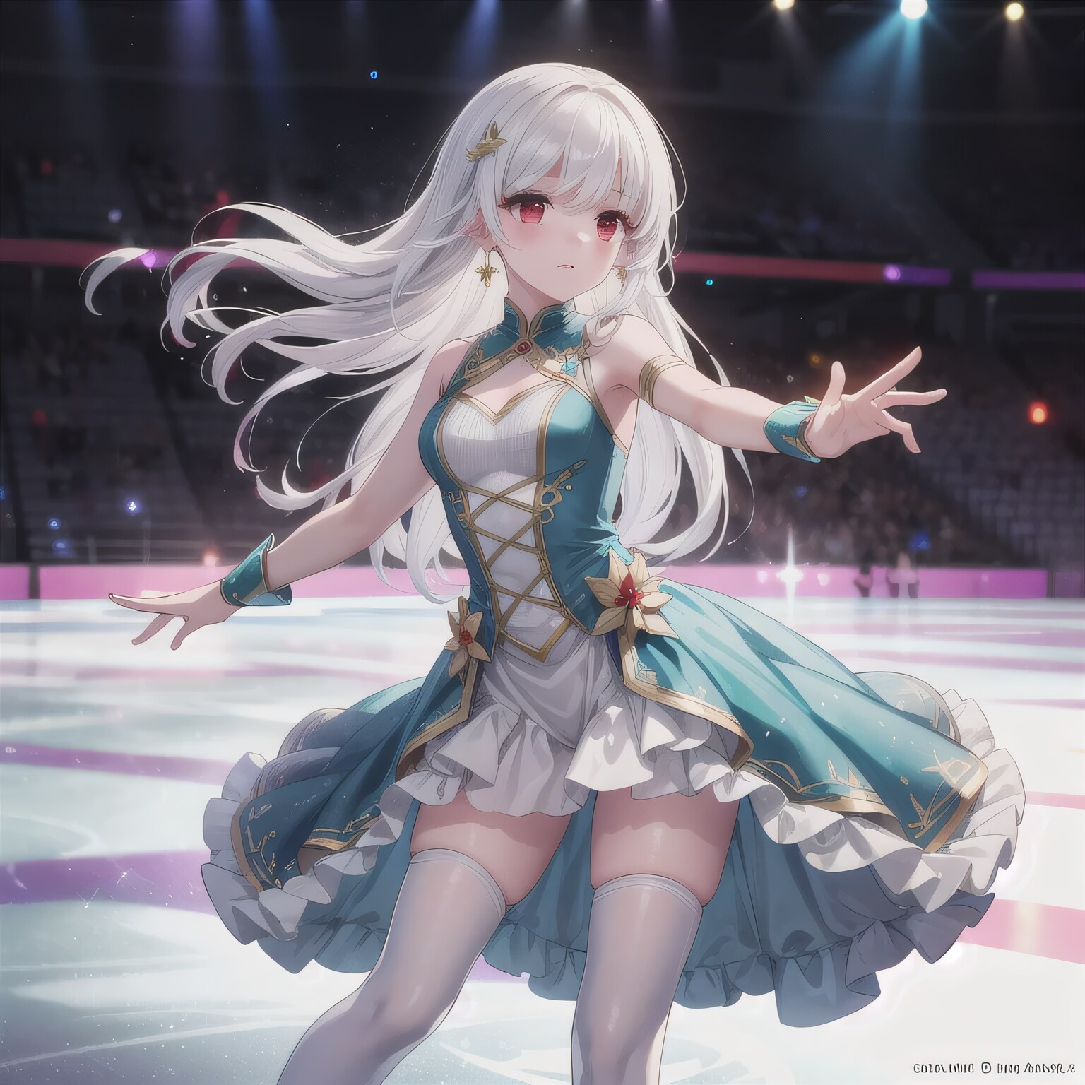 白髪ロングでアイススケートの少女２ | の人気AIイラスト・グラビア