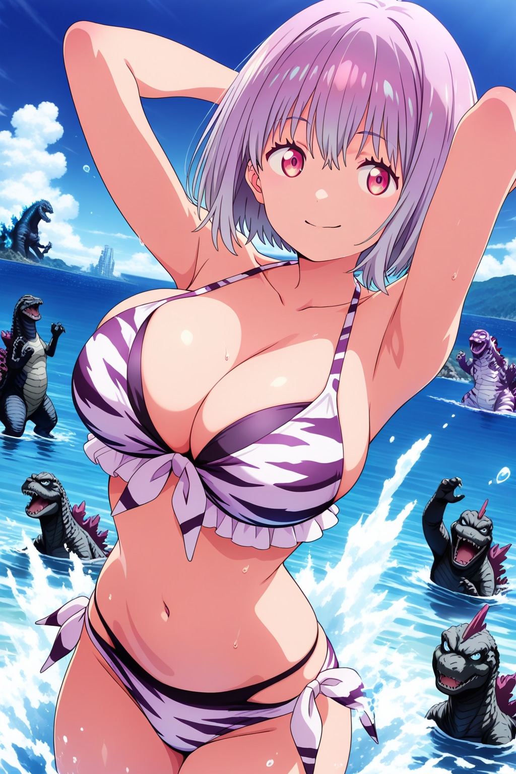 怪獣達とバカンスのアカネ👙🏖️😍