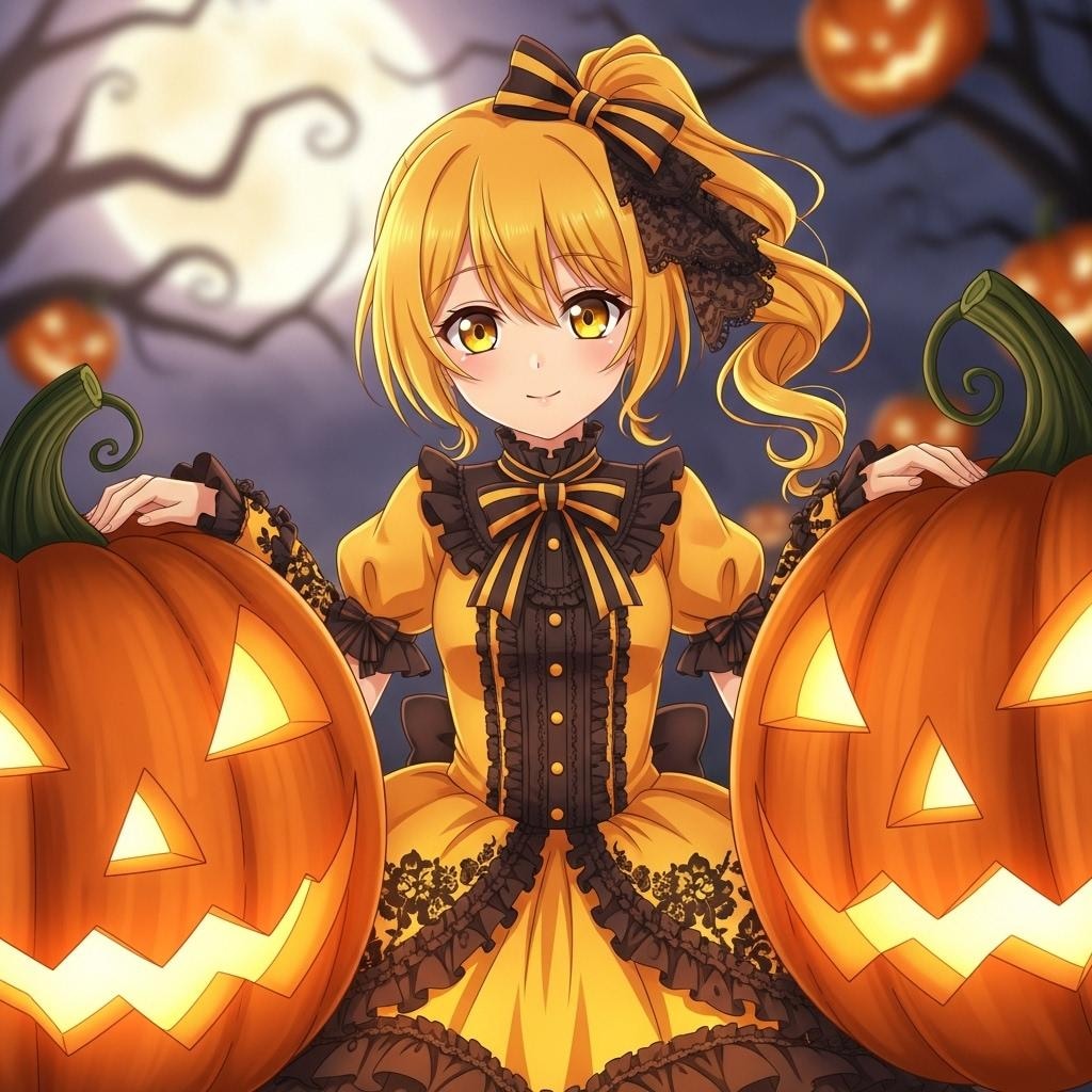 南瓜に挟まれる 黄ぽにちゃん