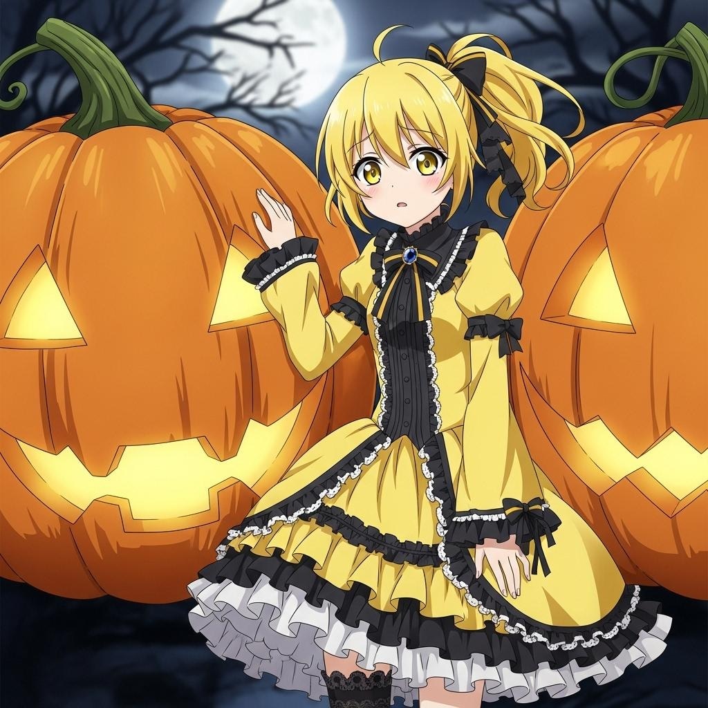 南瓜に挟まれる 黄ぽにちゃん