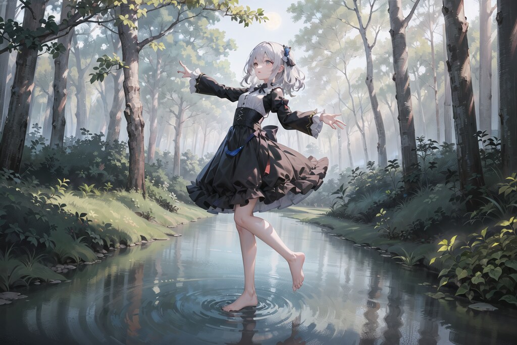 朝の森の中で