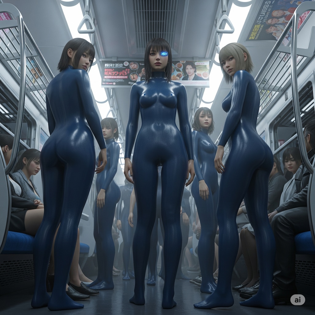 全身タイツ電車露出×サイバーパンク
