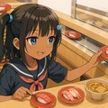 回転寿司でお腹いっぱい食べるこなつちゃん 3枚目