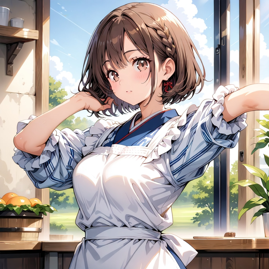 割烹着の妻　朝ごはんの準備始めようかな | の人気AIイラスト・グラビア
