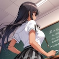 黒板の前で立つ 2枚目