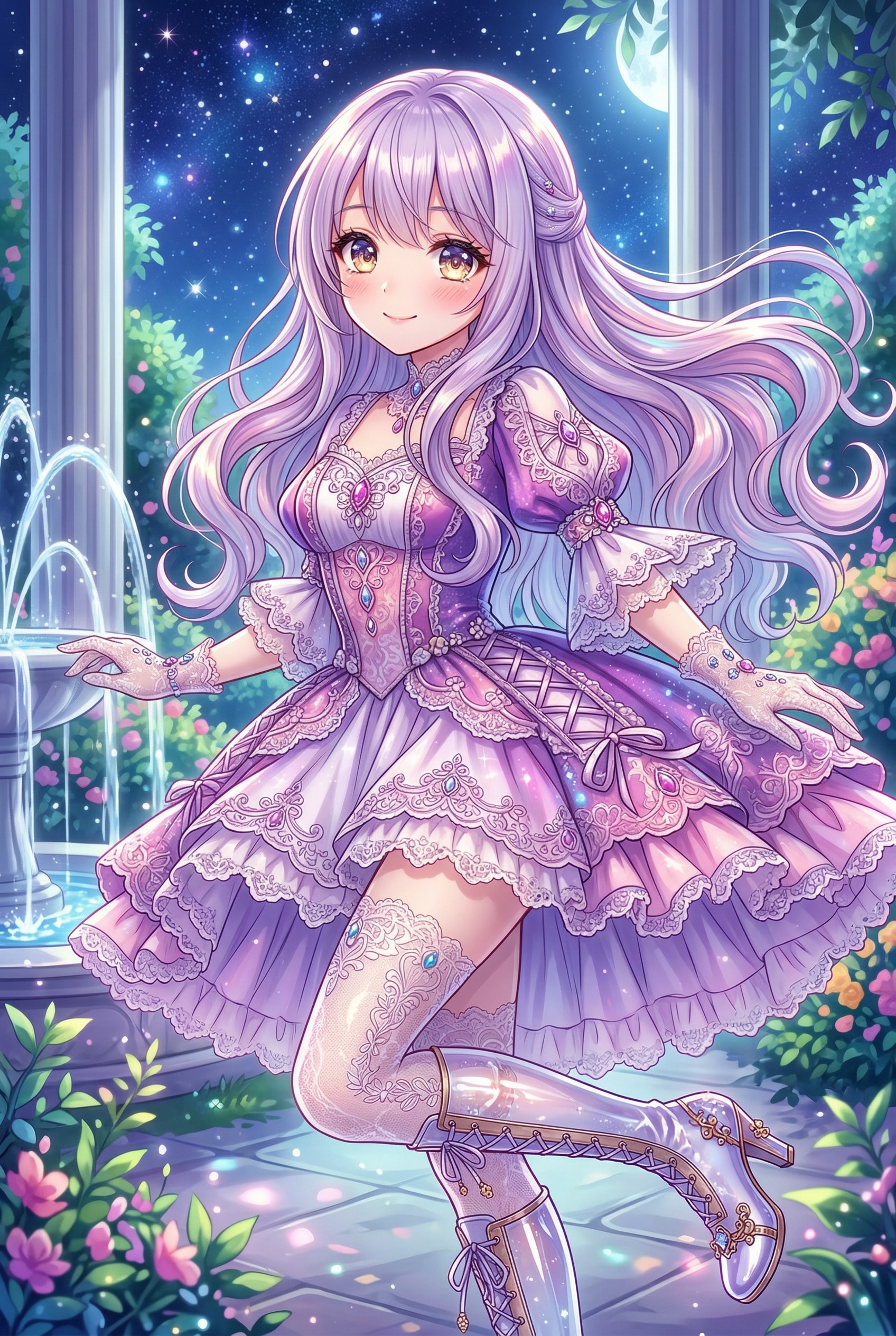 宝石の夜空に舞う少女 | の人気AIイラスト・グラビア