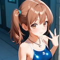 ドクロのネックレスをつけるスク水サイドポニー女子 2枚目