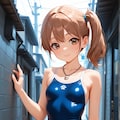 ドクロのネックレスをつけるスク水サイドポニー女子 3枚目