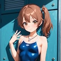 ドクロのネックレスをつけるスク水サイドポニー女子 4枚目