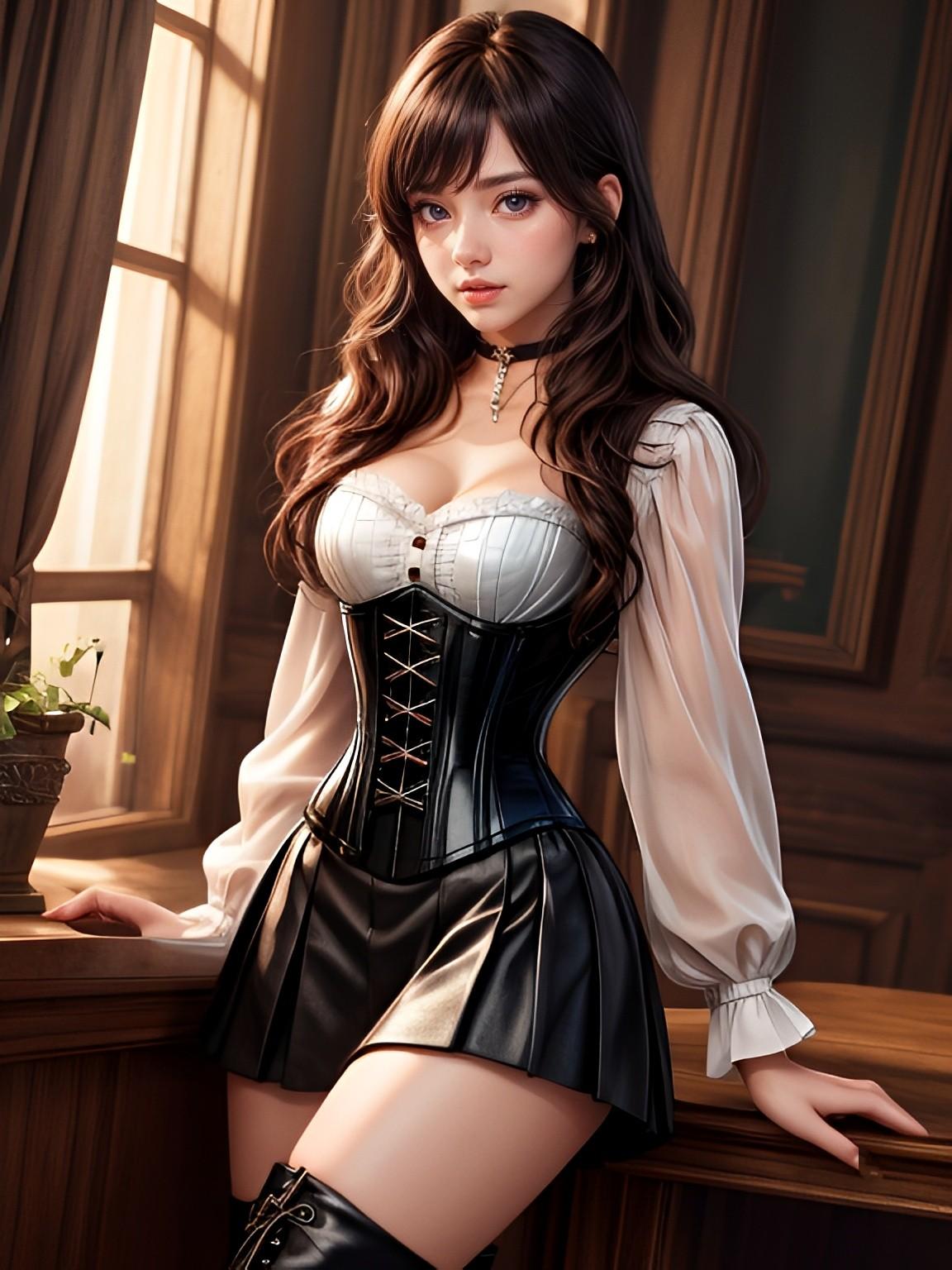 レザーコルセットの美女