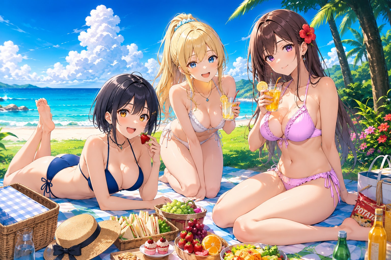 水着でピクニック