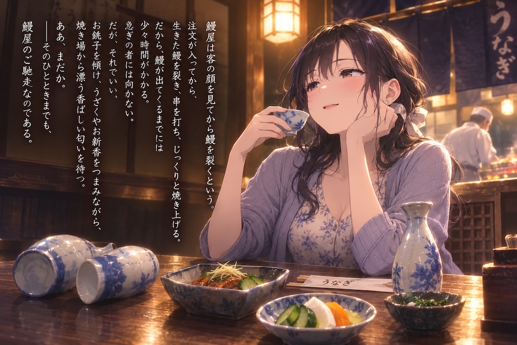 鰻重を待つ会社員ちゃん