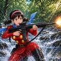 川を駆けるサイボーグの女戦士です 2枚目