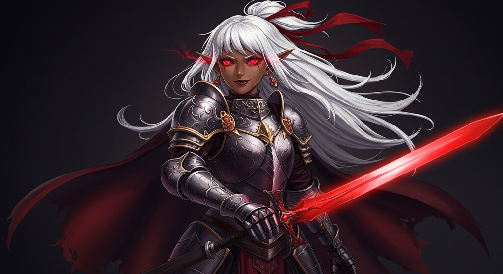 闇のエルフ女戦士 ― 紅き剣の微笑